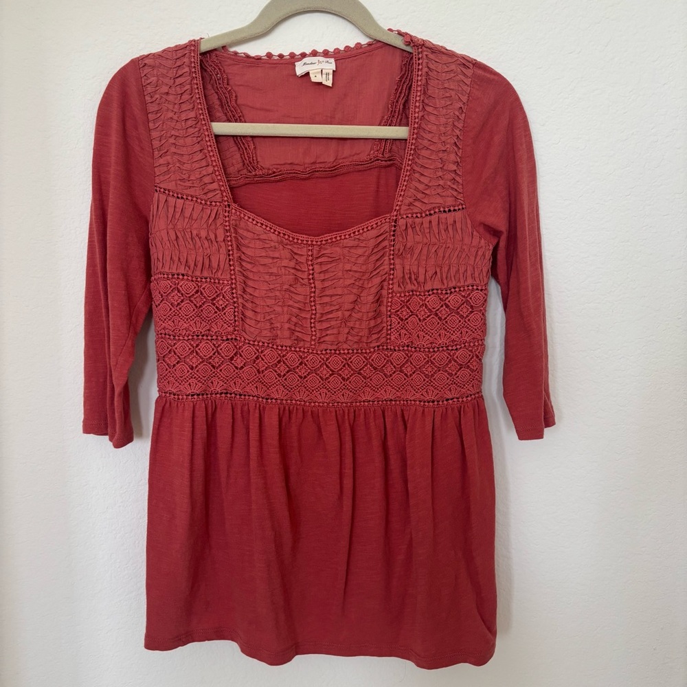 Meadow Rue Terracotta 3/4 Sleeve Blouse
